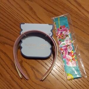 Pink And Yellow Headband Set W/ Floral Twilly